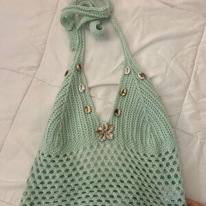 Mint Green seashell crochet crop top